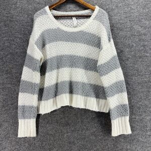 Aeropostale Sweater Pullover Women XL White Striped Knit Long Sleeve Casual